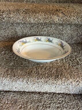 Arcadia White Porcelain Serving Bowl with Floral Motif and Gold Trim